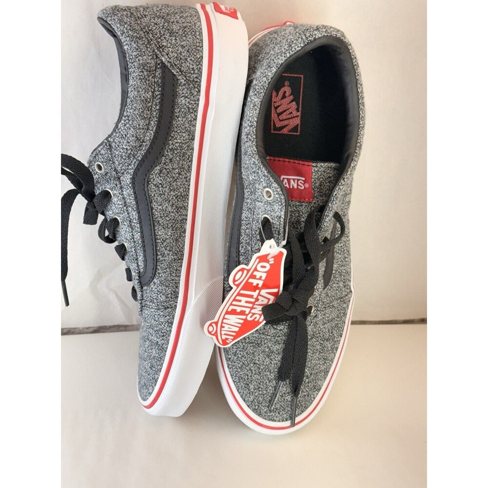 Vans Unisex Old Skool Youth 7 Sneakers Lace Up Low Shoes Grey Black Red - Picture 2 of 16